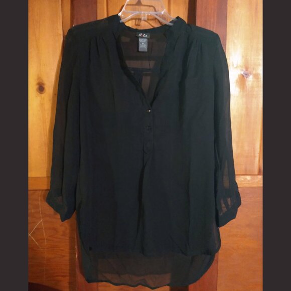 Dots Black Button Down Blouse - Picture 2 of 7